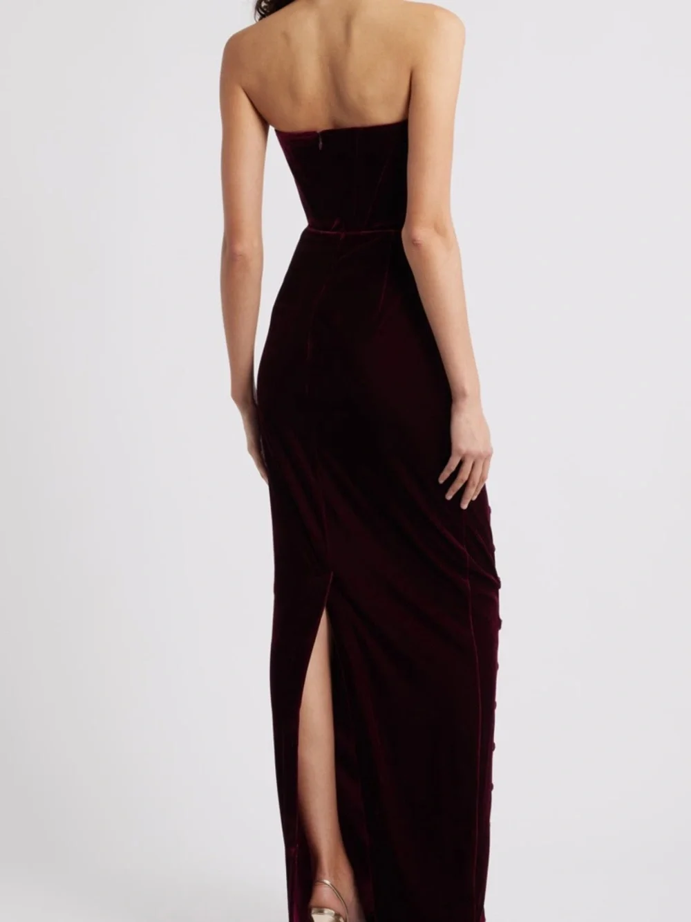 Strapless Velvet Evening Gown in Deep Wine - Picture 2 of 4